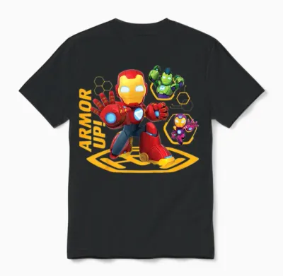 Marvel Iron Man and His Awesome Friends Tony & Team Armor Up Unisex T-Shirt - Black