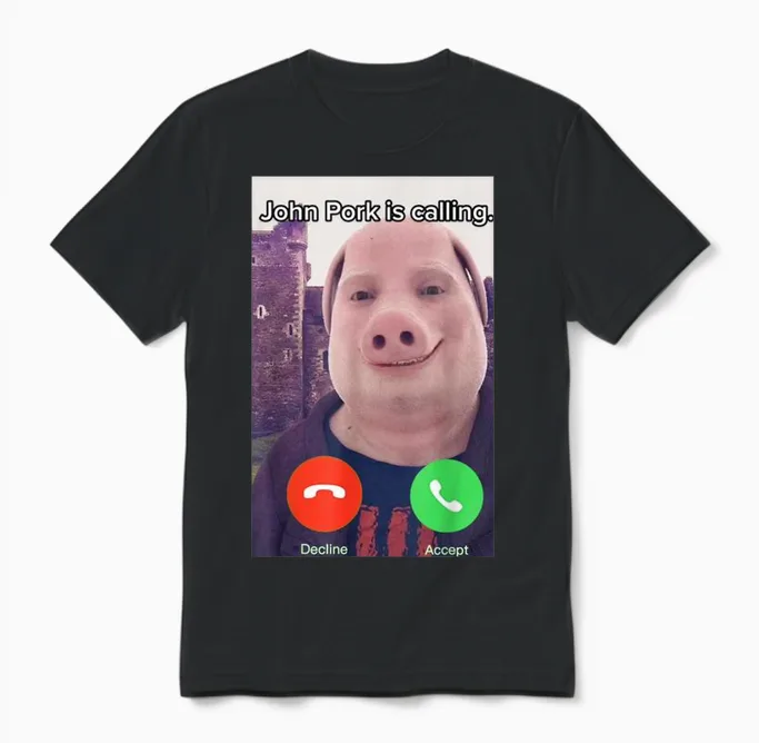 John Pork Is Calling Funny Answer Calls Phone T-Shirt, Black Unisex T-Shirt in Black