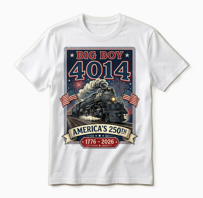 Big Boy 4014 Train 4th of July Retro Us Flag Vintage Apparel Unisex T-Shirt in White