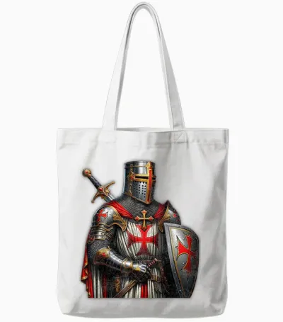 A Warrior of Christ Knights Templar Cross Aged Man T-Shirt, Black Tote Bags - White