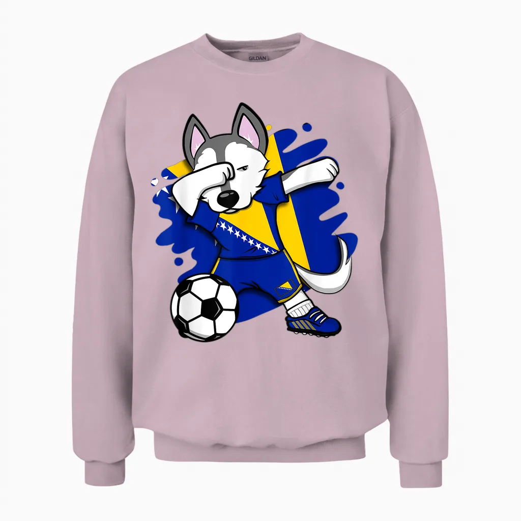 Dabbing Husky Bosnien Herzegowina Fußballfans Trikot Fußball Unisex Sweatshirt in Light Pink