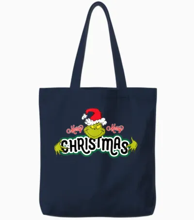 Dr. Seuss Grinch Hugs Christmas Short Sleeve Tote Bags - Navy