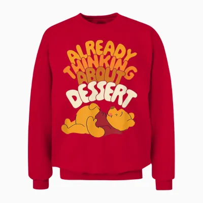 Amazon Essentials Winnie the Pooh Thanksgiving Already Thinking About Dessert Unisex Sweatshirt - Red