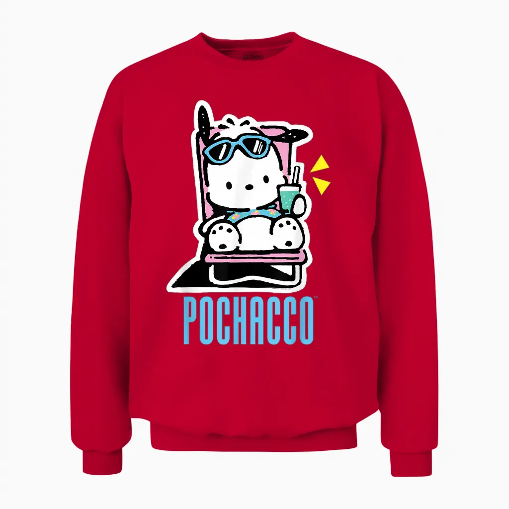 Pochacco Summer Drink & Beach Gift Unisex Sweatshirt in Red