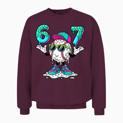 67 Meme Six Seven 6 7 Meme Funny Baseball Ice Cream Drip Unisex Sweatshirt - Maroon