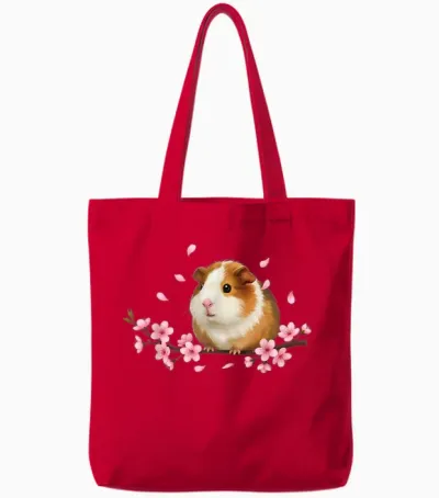 Japanische Meerschweinchen Kirschblüten Sakura Grafik Tote Bags - Red