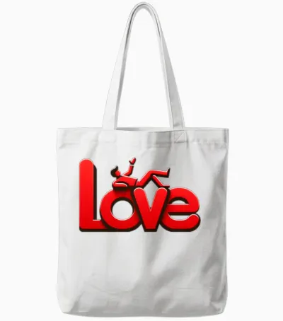 3d Love Typography with Creative Design Tote Bags - White