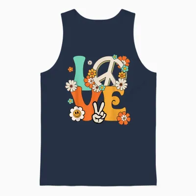 Peace Sign Love 60s & 70s Hippie Style Unisex Tank Top - Navy