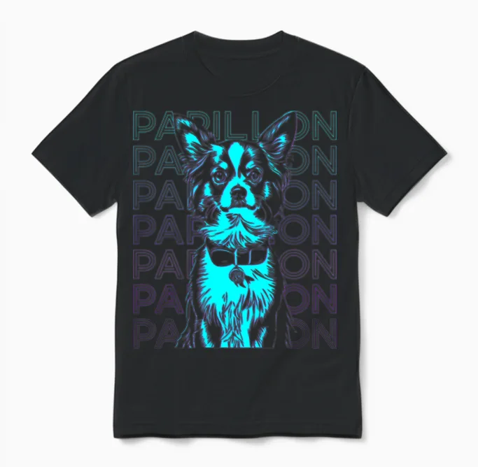 Papillon Dog Retro Lovers Gift Unisex T-Shirt in Black