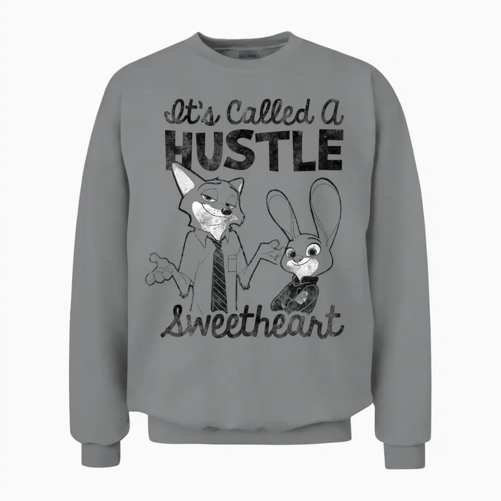 Disney Zootopia Nick & Judy It's Called a Hustle Sweetheart Unisex Sweatshirt in Sport Grey