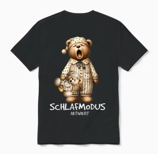 Sleep Shirt Sleep Mode Pyjamas Bear with Teddy Bear Sleep T-Shirt, Black Unisex T-Shirt in Black