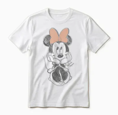Disney Minnie Mouse Classic Sketch Cute Vintage Portrait T-Shirt, White Unisex T-Shirt - White