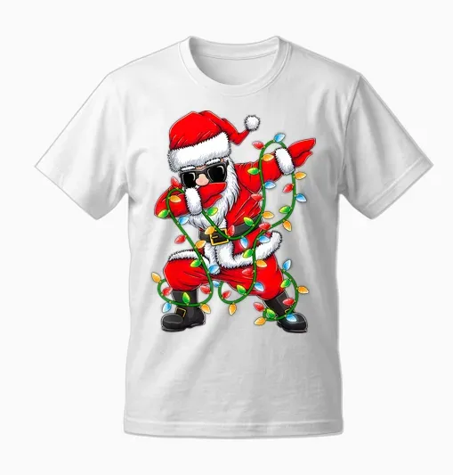 Dabbing Santa Xmas Lights Girls Boys Kids Christmas Gifts Unisex T-Shirt - White