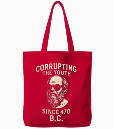 Corrupting the Youth Funny Socrates Philosopher Philosophy Tote Bags - Red