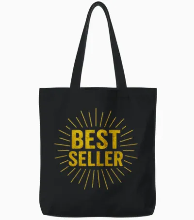 Gold Bestseller Burst Typography Tote Bags - Black