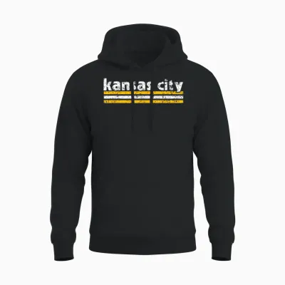 Kc Tee Kansas City Retro Vintage Distressed 3 Stripes Red Kc Unisex Hoodie - Black