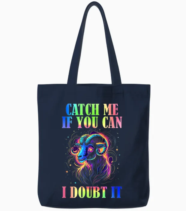 Catch Me if You Can, I Doubt It T-Shirt, Black, S Tote Bags in Navy