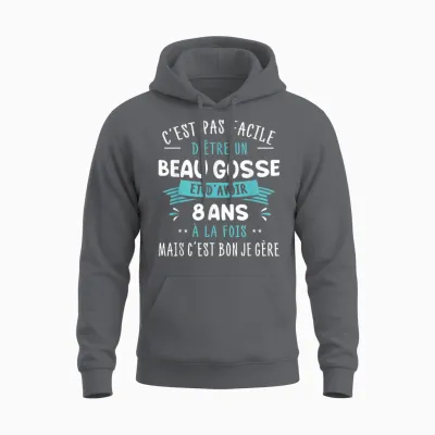Beau Gosse Funny Gift Idea for Children 8 Years Birthday Party T-Shirt, Black, S Unisex Hoodie - Charcoal