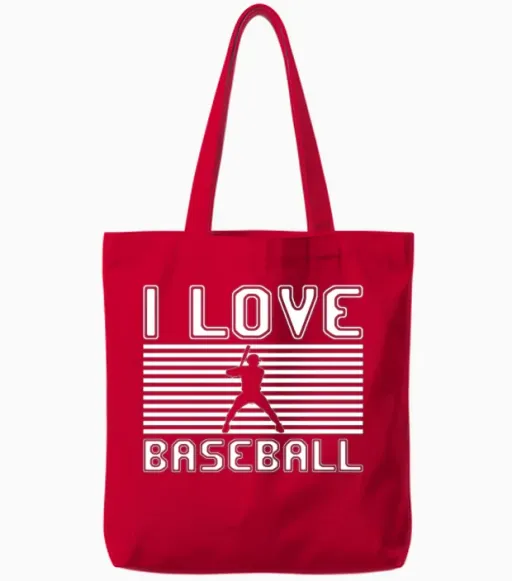 I Love Baseball - & Softball Tote Bags in Red