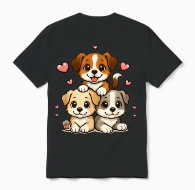 Cute Kawaii Puppies Neko Funny Dog Lover Gift Women Girls Unisex T-Shirt - Black
