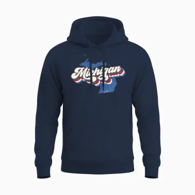 Groovy Retro Michigan Unisex Hoodie - Navy