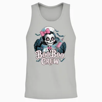 Gothic Nurse Skeleton with Booboo Crew Text Unisex Tank Top - Ash