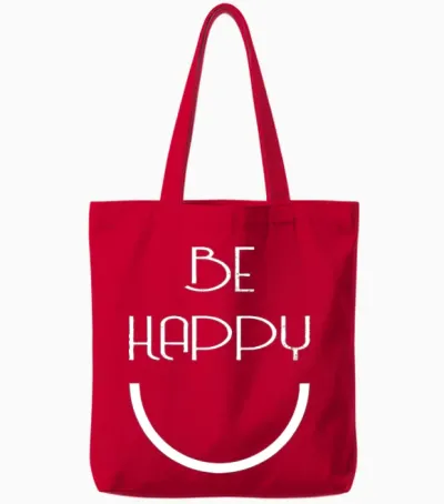 Be Happy White Tote Bags - Red