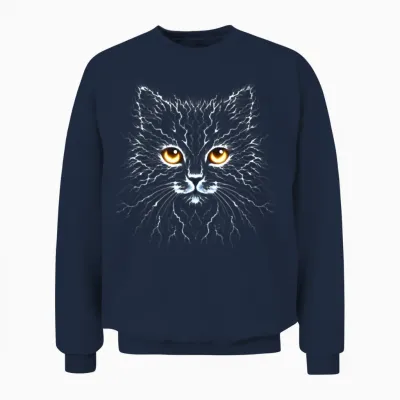 Electric Lightning Cat Portrait Unisex Sweatshirt - Navy