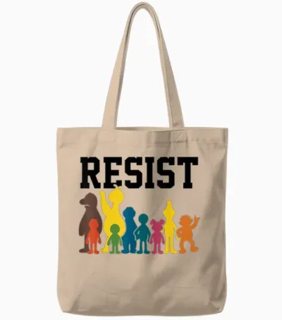 Save P.b.s Resist Rainbow Character Graphic Tote Bags - Natural