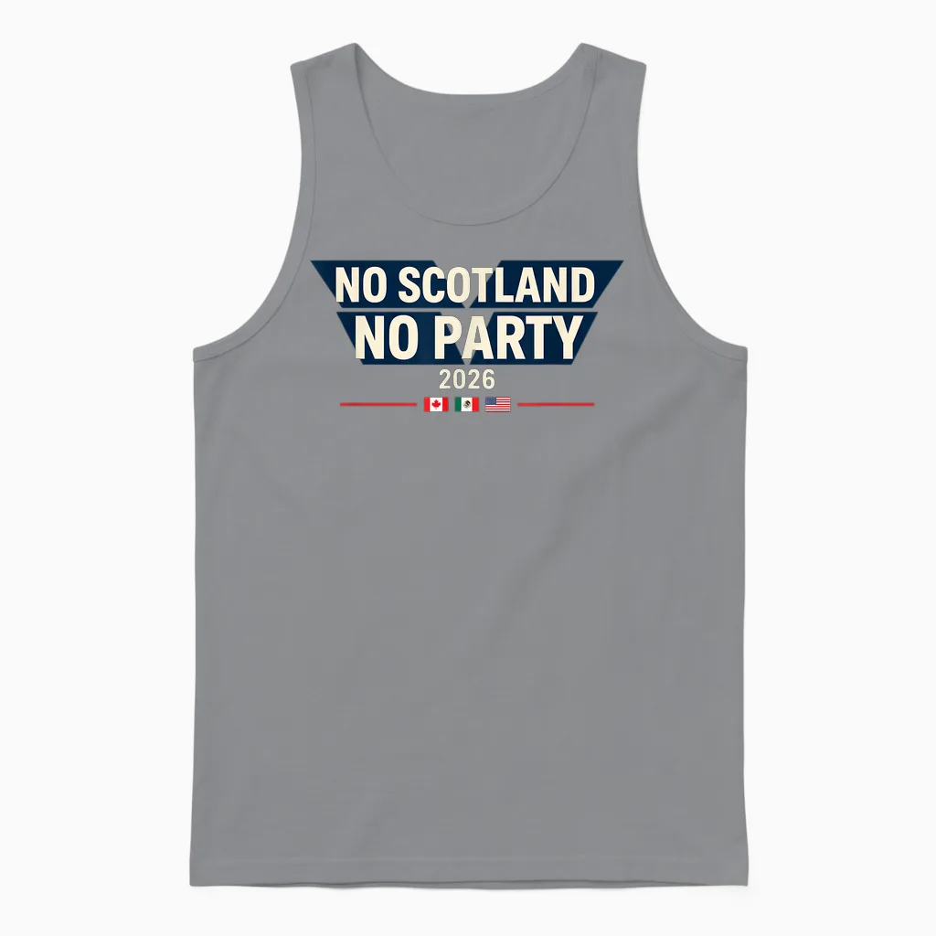 No Scotland No Party 2026 World Nations Flags Funny Slogan Unisex Tank Top in Sport Grey