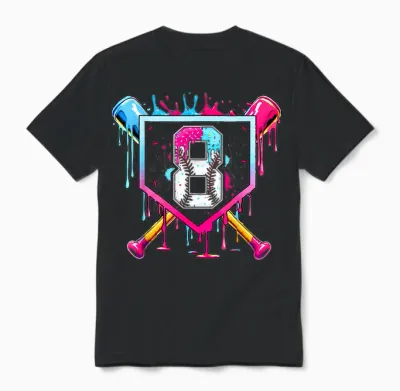 8th Birthday Boys Baseball Ice Cream Drip Boys Baseball Unisex T-Shirt - Black
