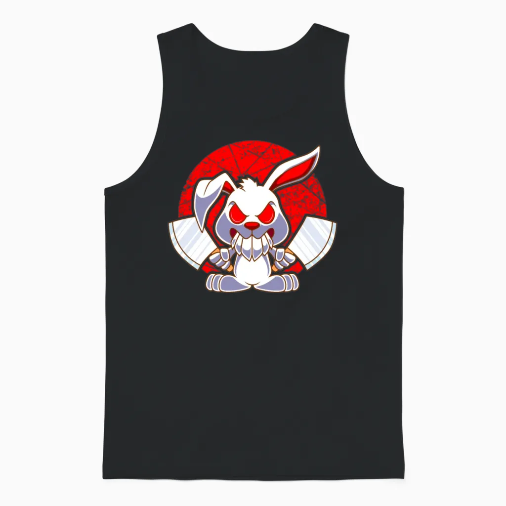 Armed Bunny Evil Hasi Knife Butcher Unisex Tank Top in Black