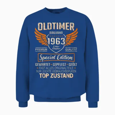 Oldtimer Year 1963 Born Vintage 1963 Birthday T-Shirt, Black Unisex Sweatshirt - Royal