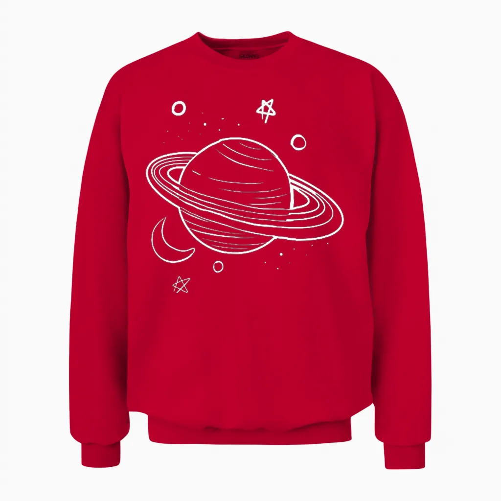 Saturn Drawing Astronomy Galaxy Planet Man Woman Gift T-Shirt, Black, S Unisex Sweatshirt in Red