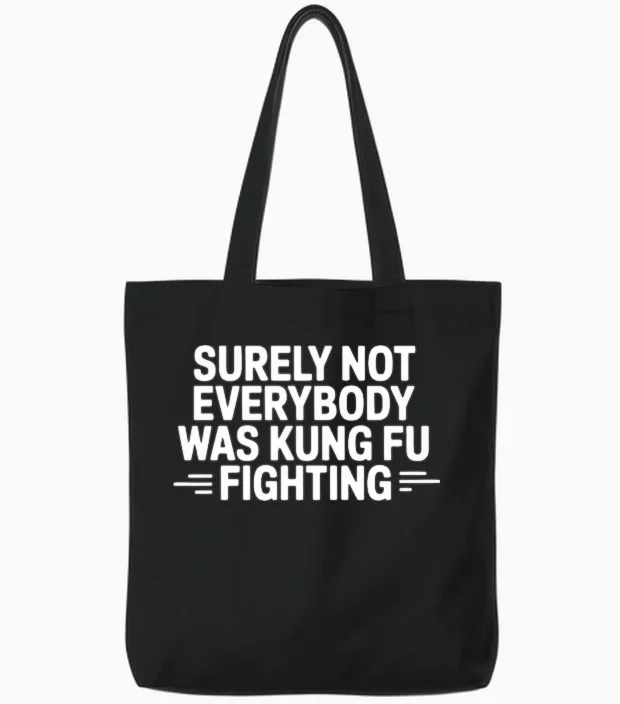 Retro Martial Arts Typography Tote Bags in Black