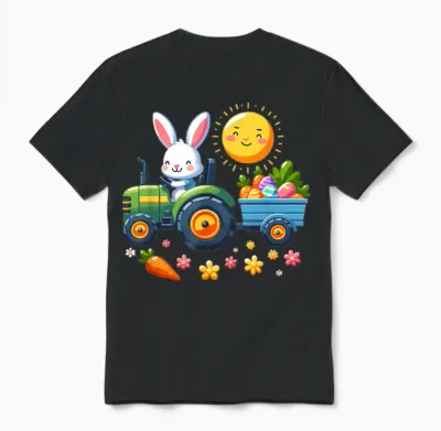 Easter Tractor Boys Easter Nest Farmer Easter Bunny T-Shirt, Black Unisex T-Shirt - Black