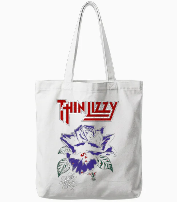 Thin Lizzy Black Rose Color Langarmshirt Tote Bags in White