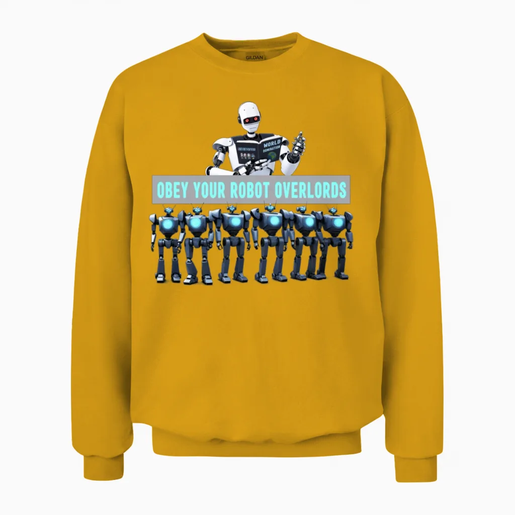 Obey Your Robot Overlords Unisex Sweatshirt in Gold