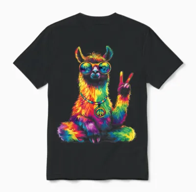 Hippie Peace Lama 70s Theme Party Costume T-Shirt, Black, S Unisex T-Shirt - Black