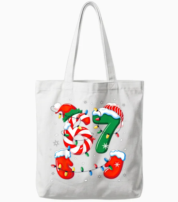 Six Seven 6 7 Meme Christmas Xmas Tote Bags in White