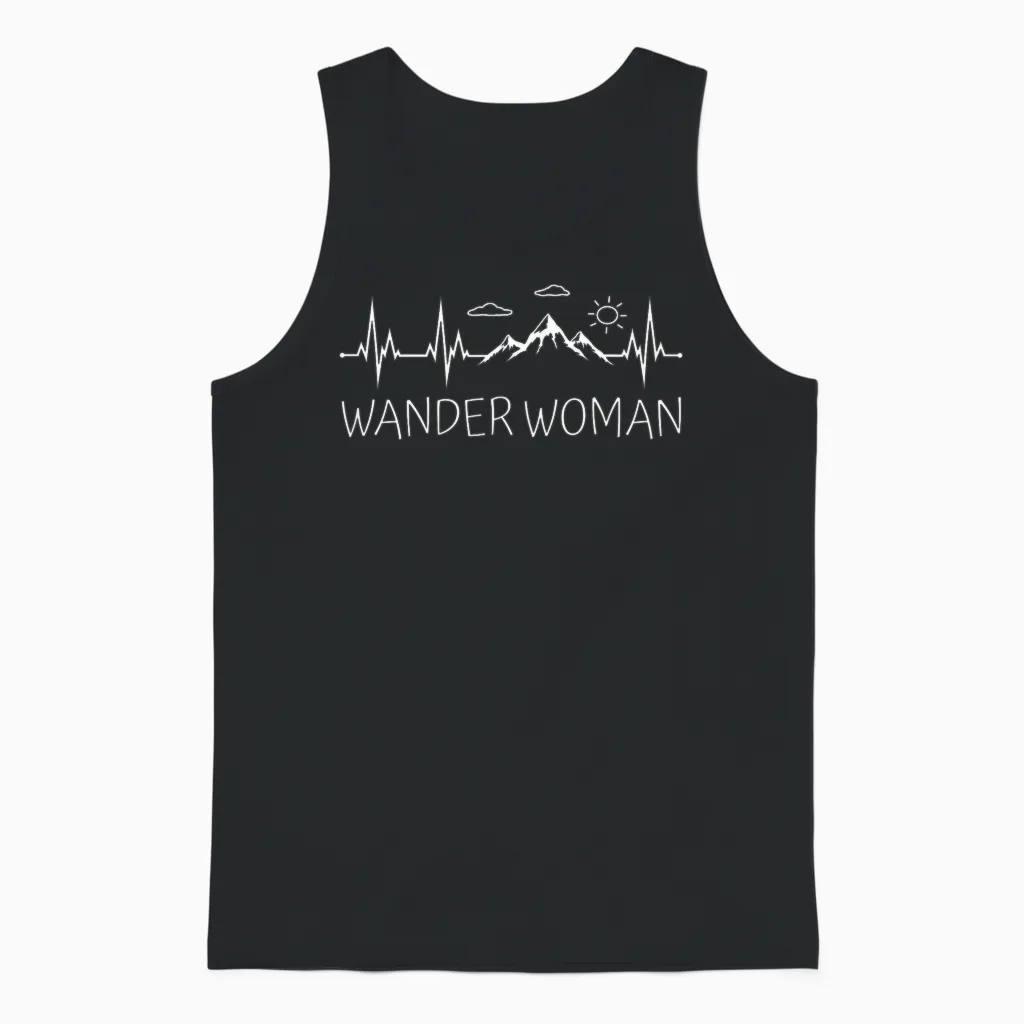 Heartbeat Wandern Wanderwoman Berge Herzschlag Wander Woman Unisex Tank Top in Black