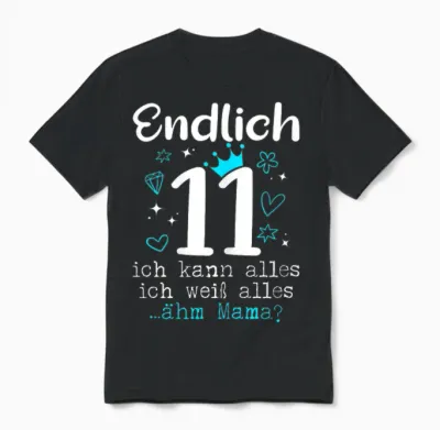 11 Geburtstag Mädchen 11 Jahre Unisex T-Shirt - Black