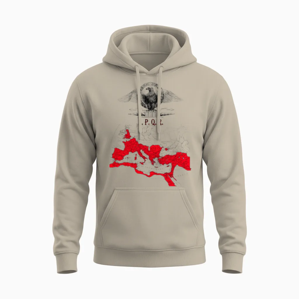 Spqr Banner with Detailed Map of the Roman Empire Unisex Hoodie in Sand