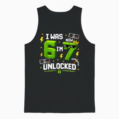7th Birthday I Was 6 Now I'm 7 Unlocked 67 Boys Unisex Tank Top - Black