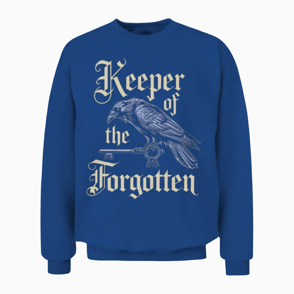 Keeper of the Forgotten Raven and Key Artwork Unisex Sweatshirt in Royal