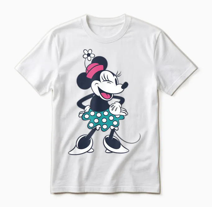 Amazon Essentials Disney Standing and Winking Retro Minnie Unisex T-Shirt in White