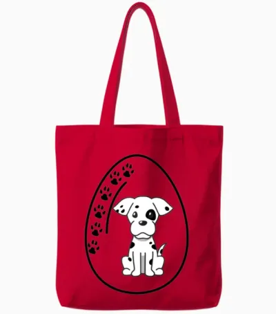 Dog in the Egg Egg Dog Tote Bags - Red