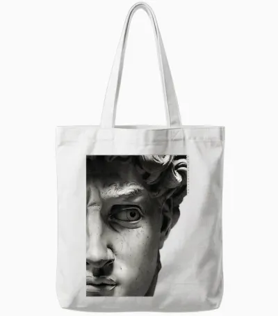 Statue of David X Michelangelo T-Shirt, Black, S Tote Bags - White