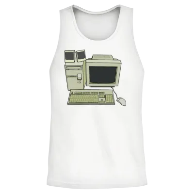 Retro Computer Desk Setup Unisex Tank Top - White