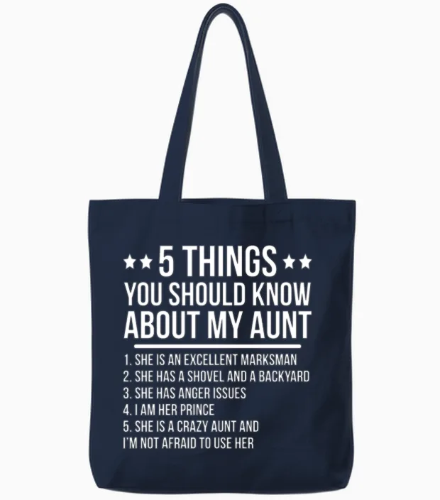 Funny Crazy Aunt Nephew Gift Tote Bags in Navy